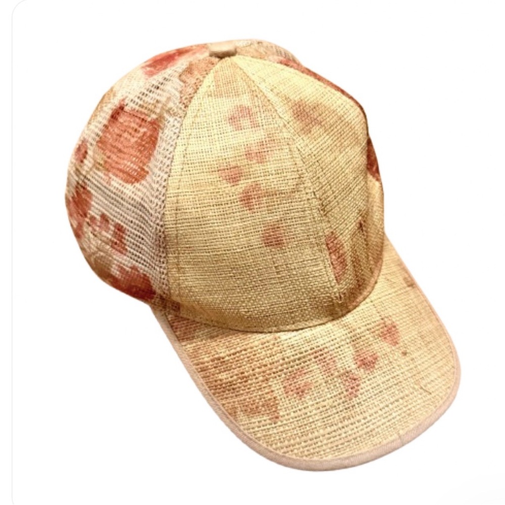 MUDD Baseball Cap STRAW Pinkish Orange FLORAL PRINT MESH BACK ADJUSTABLE